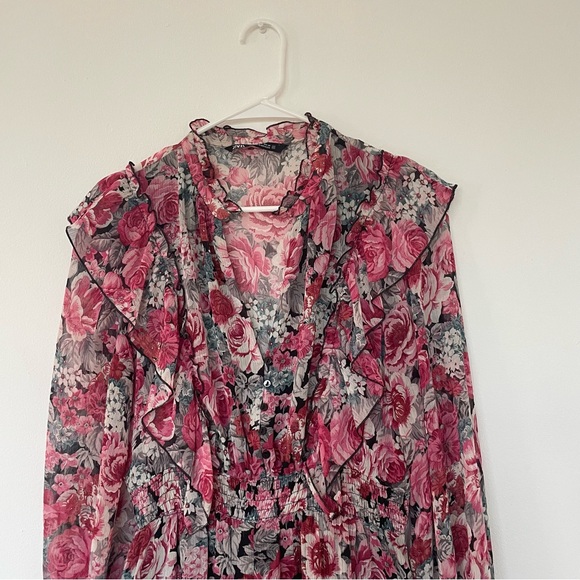Zara Women’s Floral long sleeve Long Lined Dress Size M - Picture 12 of 16